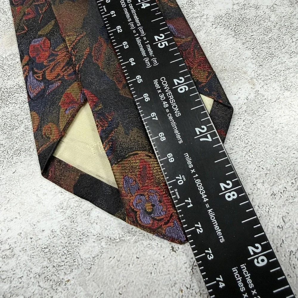 VTG Ted Lapidus Silk Tie Mens One‎ Size Black Paisley Jacquard 100% Silk Necktie